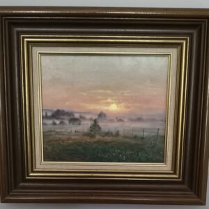 Öljyvärimaalaus "Auringon nousu Hangasmäellä" ( Hollolassa) S. Honkonen -90